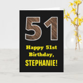 51誕生日:名前フェイク、木目パターン「51」 カード (黄色い花)