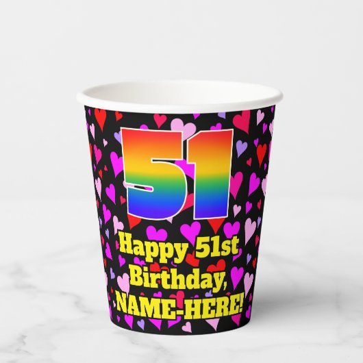51誕生日:愛するハートパターン、虹51 紙コップ (正面)