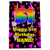 51誕生日：愛するハートパターン、虹# 51 ミディアムペーパーバッグ (正面)