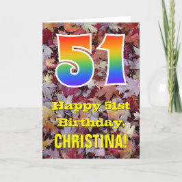 51誕生日、素朴紅葉、レインボー「51」 カード
