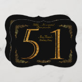 51st,バースデーパーティー51st,素晴らしギャツビー,ブラック&金ゴールド 招待状 (正面/裏面)