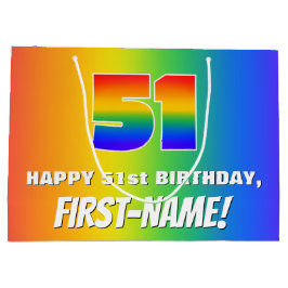 51st Birthday: Colorful, Fun Rainbow Pattern # 51 ラージペーパーバッグ