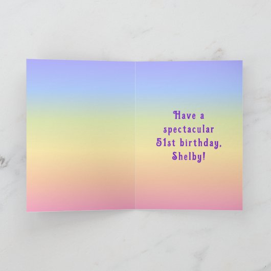 51st Birthday — Fun Cake & Candles, w/ Custom Name カード (内部)