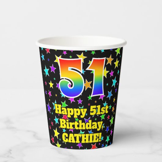 51st Birthday: Fun Stars Pattern and Rainbow 51 紙コップ (裏面)