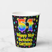 51st Birthday: Fun Stars Pattern and Rainbow 51 紙コップ (正面)