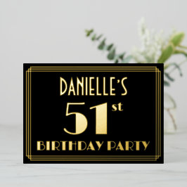 51th誕生日パーティー：アールデコ見る"51"，名前あり 箔招待状