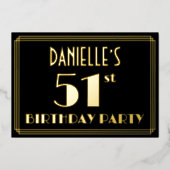 51th誕生日パーティー:アールデコ見る"51",名前あり 箔招待状 (正面)