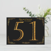 51th誕生日パーティー,ギャツビーのスタイル,ブラック金ゴールドグリッター 招待状 (スタンド正面)