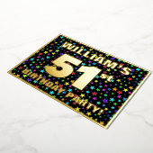 51th Birthday Party —おもしろいカラフル、Stars Pattern 箔招待状 (回転した状態)