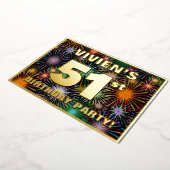 51th Birthday Party —おもしろい、カラフルFireworks Look 箔招待状 (回転した状態)
