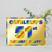 51th Birthday Party —おもしろい、レインボースペクトル「51」 箔招待状 (立ち正面)