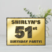 51th Birthday Party — はっきりしたWood Grainフェイク文字 箔招待状 (立ち正面)