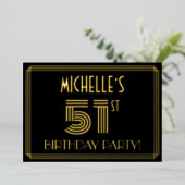 51th Birthday Party —アールデコスタイル「51」 +名前 箔招待状 (立ち正面)