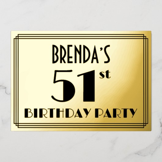 51th Birthday Party —アールデコ検索「51」 +名前 箔招待状 (正面)
