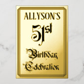 51th Birthday Party – スクリプエレガントト+名前をカスタムする 箔招待状 (正面)
