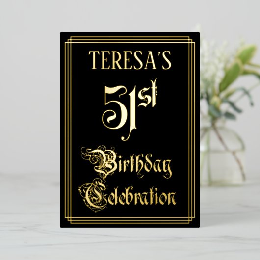 51th Birthday Party – スクリプファンシートと名前をカスタムする 箔招待状 (立ち正面)