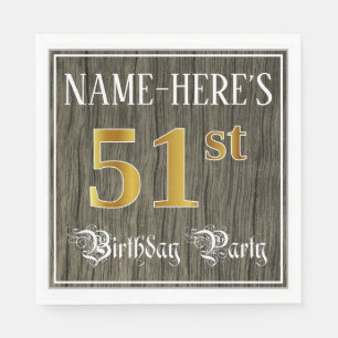 51th Birthday Party — フェイク金ゴールド&ウッドフェイク・ルックス スタンダードランチョンナプキン