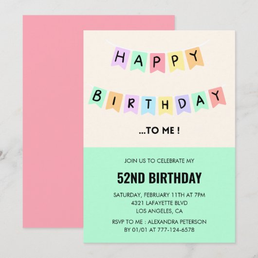 52おもしろい歳の誕生日招待状ハッピーバースデー 招待状 (正面/裏面)