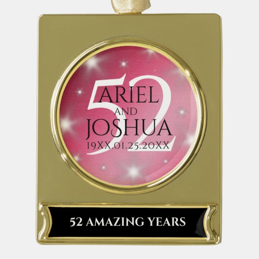 52エレガントnd Star Rubyの結婚記念日 ゴールドプレートバナーオーナメント (正面)