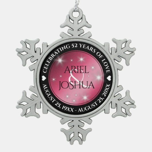 52エレガントnd Star Rubyの結婚記念日 スノーフレークピューターオーナメント (正面)