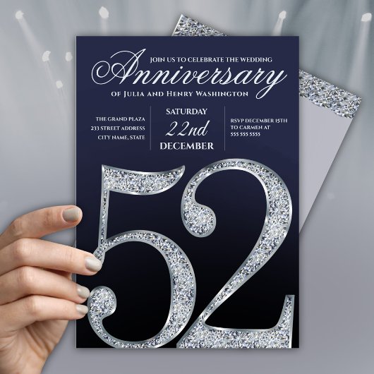 52周年記念ダイヤモンドシルバー紺モダン 招待状