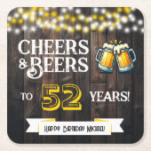 52歳の誕生日おめでとう レトロな「乾杯とビール」 スクエアペーパーコースター (正面)