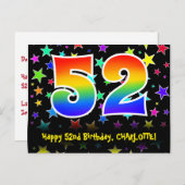 52歳の誕生日おめでとう:楽しいスターパターン、虹52、名前 ポストカード (正面/裏面)