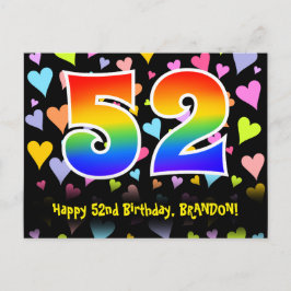 52歳の誕生日おめでとう:楽しいハート柄、虹色の52 ポストカード