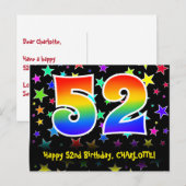 52歳の誕生日お祝い: 星柄、52、名前入り ポストカード (正面/裏面)
