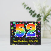 52歳の誕生日お祝い: 星柄、52、名前入り ポストカード (スタンド正面)