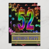 52歳の誕生日パーティへの招待（バブル付き） 招待状 (正面/裏面)