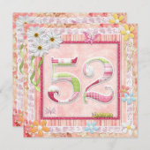 52歳の誕生日パーティーのスクラップブッキングスタイル 招待状 (正面/裏面)