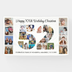 52歳の誕生日パーティーナンバー52フォトコラージュ 横断幕