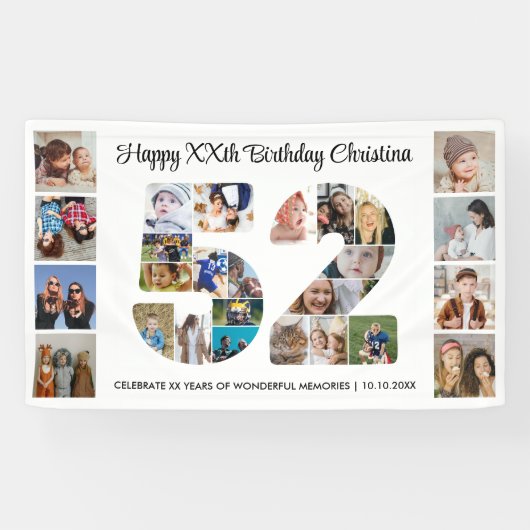 52歳の誕生日パーティーナンバー52フォトコラージュ 横断幕 (横)