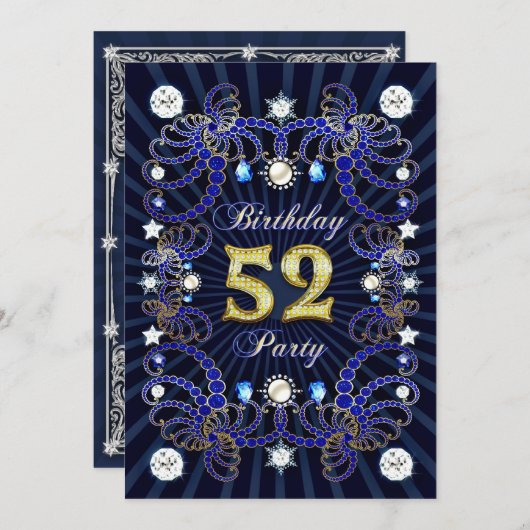 52歳の誕生日パーティー招待状と宝石の塊 招待状 (正面/裏面)