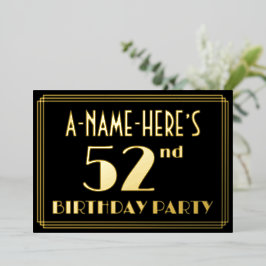 52歳の誕生日パーティー：アールデコ調の「52」＋名前 箔招待状