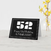52歳の誕生日：アールデコ風デザインの"52"と名前 カード (黄色い花)