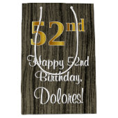 52歳の誕生日:エレガントな偽の金の外観#、偽の木 ミディアムペーパーバッグ (正面)