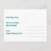 52歳の誕生日：ピンクのストライプとハート、虹色の52 ポストカード (裏面)