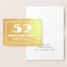 52歳の誕生日：名前 + アールデコ調のデザイン「52」 箔カード
