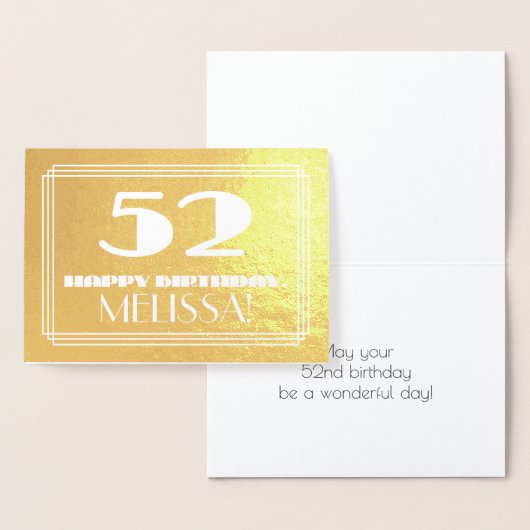 52歳の誕生日:名前 + アールデコ調のデザイン「52」 箔カード (ディスプレー)