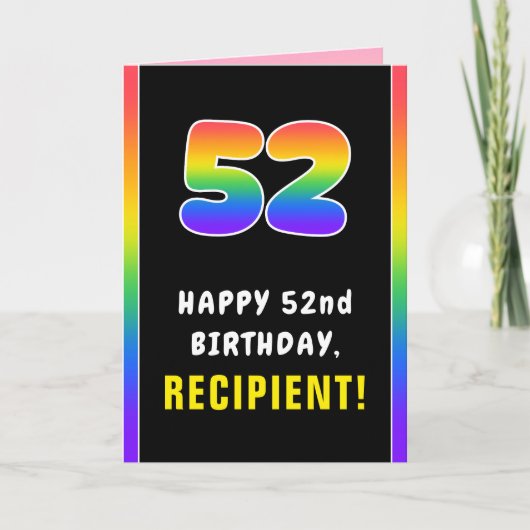 52番目の誕生日カラフル: Rainbow # 52,名前をカスタムする カード (正面)