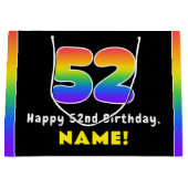 52番目の誕生日カラフル: Rainbow # 52,名前をカスタムする ラージペーパーバッグ (正面)