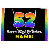 52番目の誕生日カラフル: Rainbow # 52,名前をカスタムする ラージペーパーバッグ (裏面)