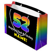 52番目の誕生日カラフル: Rainbow # 52,名前をカスタムする ラージペーパーバッグ (裏面アングル)
