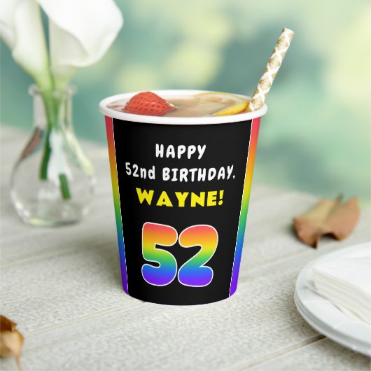 52番目の誕生日カラフル: Rainbow # 52,名前をカスタムする 紙コップ (インサイチュ)