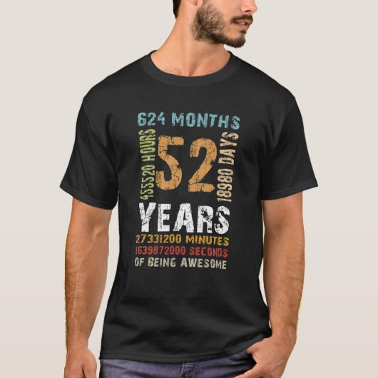 52番目の誕生日52歳のヴィンテージレトロDecor男性 Tシャツ (正面)