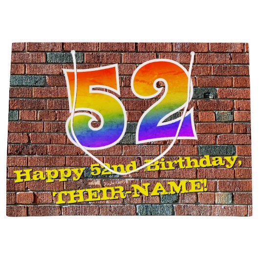 52番目の誕生日:おもしろい、インスパイアグラフィティ・レインボー# 52 ラージペーパーバッグ (正面)