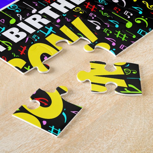 52番目の誕生日:おもしろい、カラフル音楽シンボル、「52」 ジグソーパズル (側面)