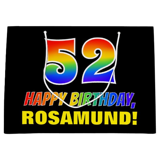 52番目の誕生日: はっきりした,おもしろい,シンプル虹, 52 ラージペーパーバッグ (正面)